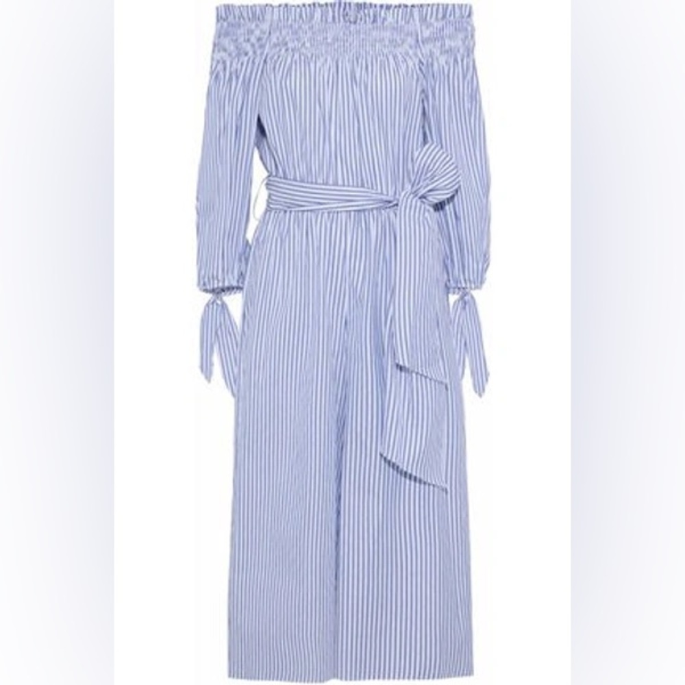 Caroline Constas Blue And White Off the Shoulder
